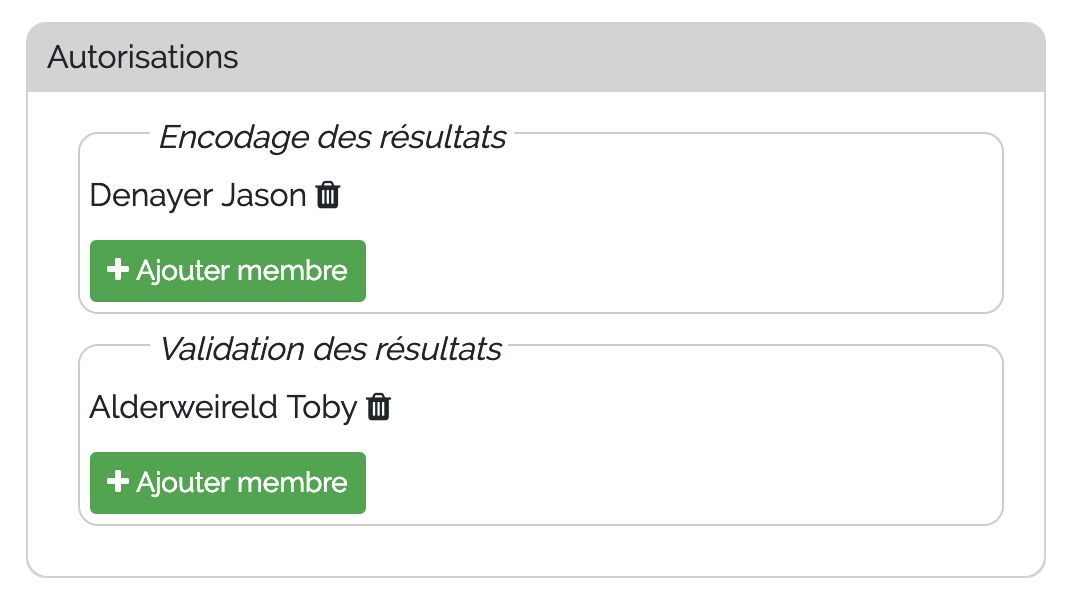 Section Autorisations